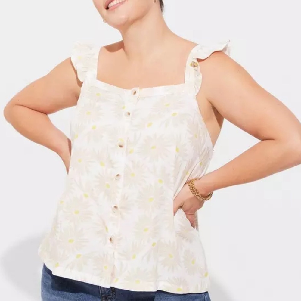 Torrid Double Gauze Ruffle Button Front Tank Top Floral